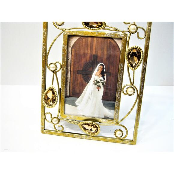 Jewel Accented Distressed Vintage style  Photo Frame Picture Holder 4x6  Photo - Picture 2 of 6